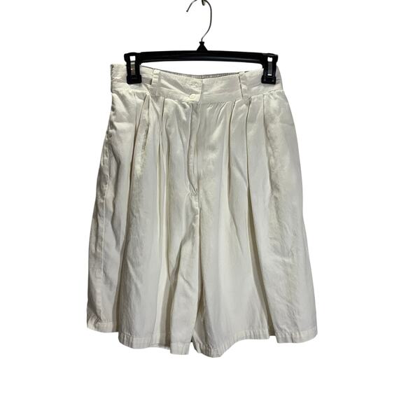 Jazmina Pants - Vintage Jazmina Creations White Pleated High Waist Shorts M Cotton Retro
